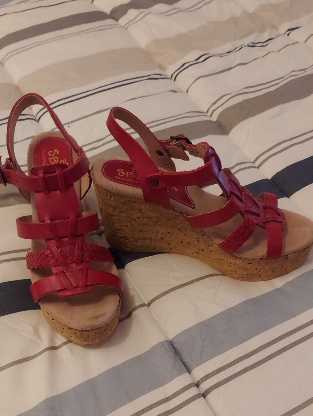 Sbicca Red Braided Strap Cork Wedge Sandals